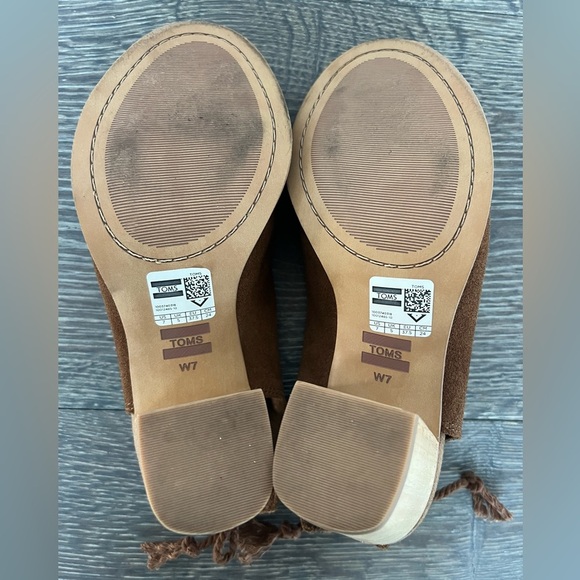 TOMS Elba Amber Suede Block Heel Sling back Peep toe shoe sandal Sz 7 - Picture 11 of 11